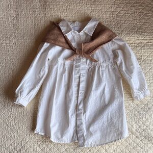 Zara Toddler Girl White Shirt Dress with Brown Scarf